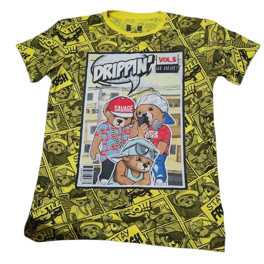 O G Hustle Bailey Bear Apparel Streetware Yellow Comic Graphic Tee
